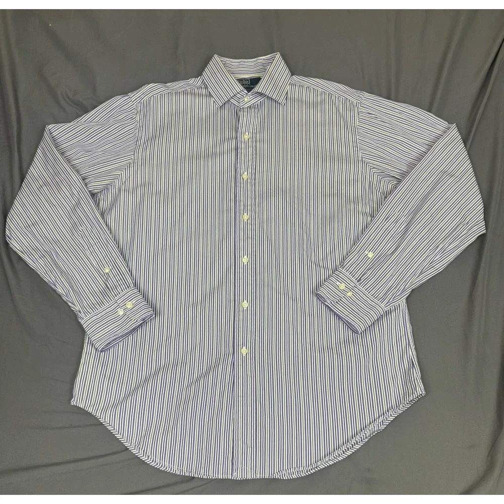 Polo Ralph Lauren Regent Classic Fit Mens 16 34/35 Purple Green Striped Shirt